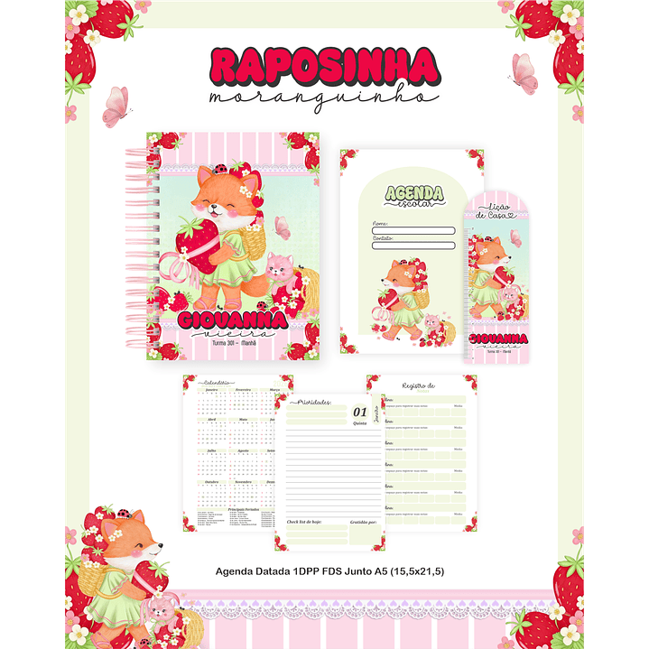 Encadernação Raposinha Moranguinho Volta às Aulas para Imprimir 5