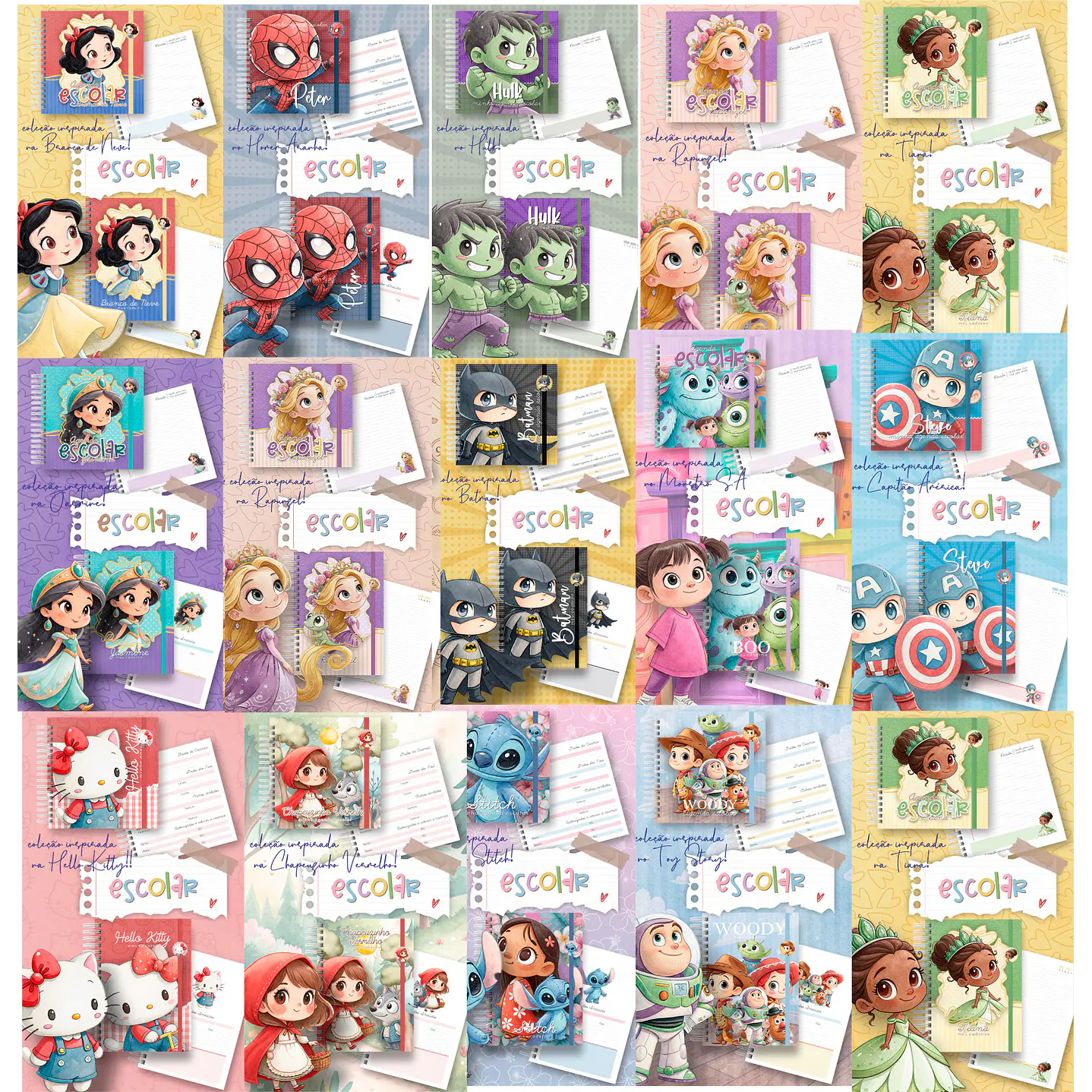 Pack Digital de Encadernação Escolar - Diversos Temas Infantis 1