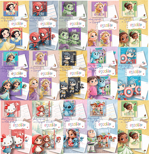 Pack Digital de Encadernação Escolar - Diversos Temas Infantis
