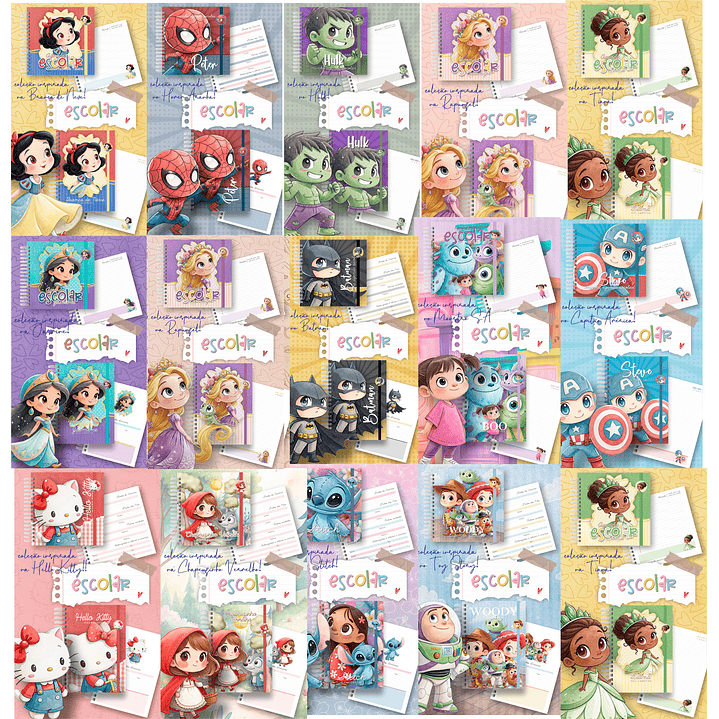 Pack Digital de Encadernação Escolar - Diversos Temas Infantis 1