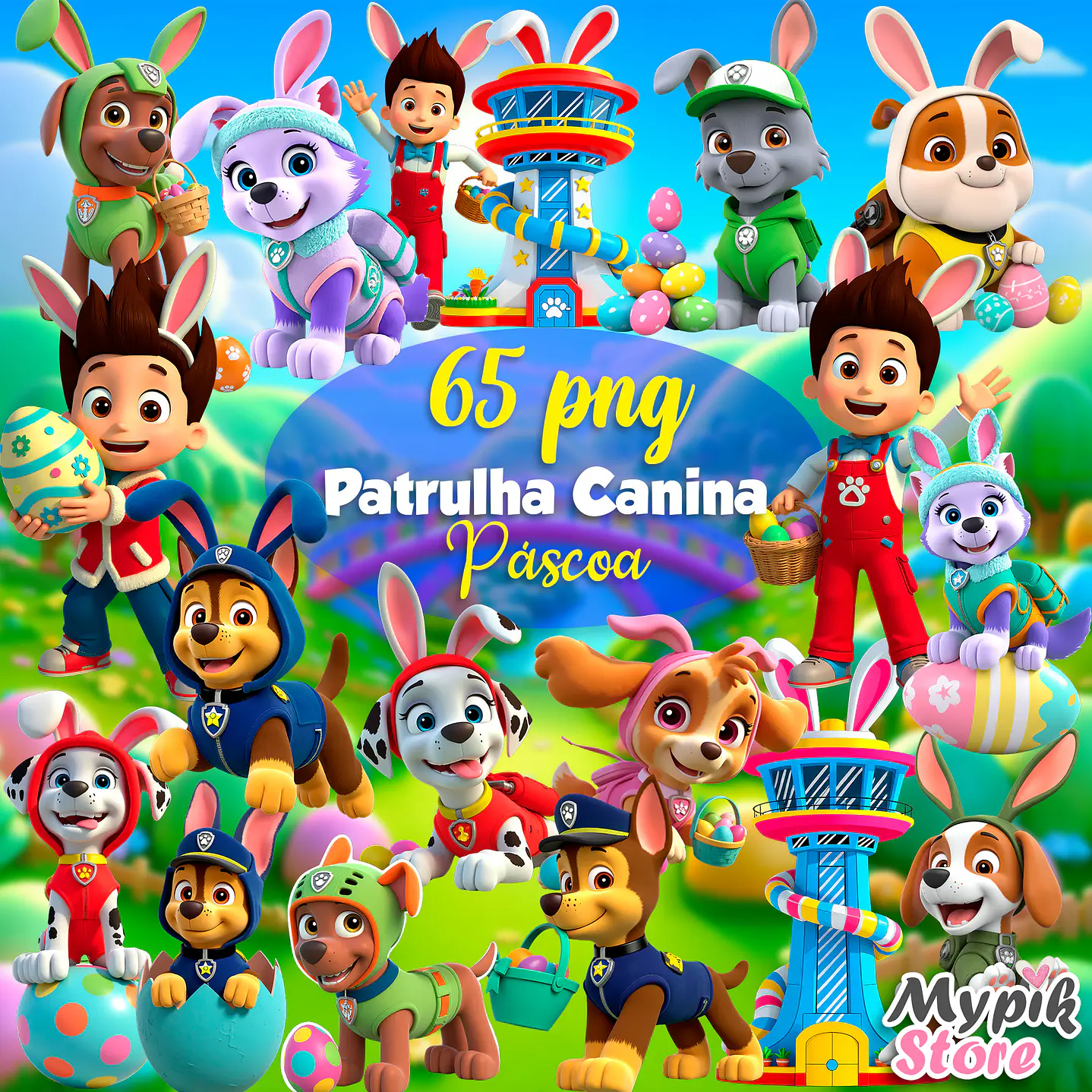 Kit Digital Patrulha Canina Páscoa 65 PNG + 12 Fundos JPG 1