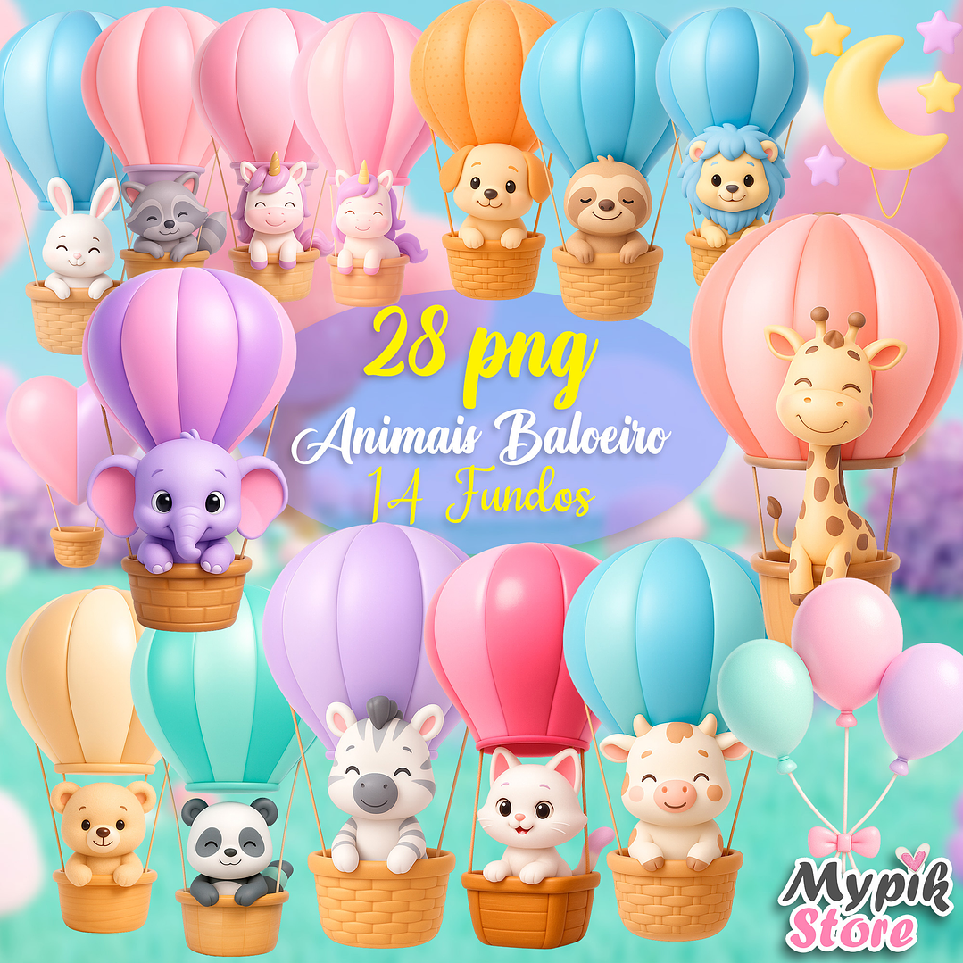 Kit Digital Animais Baloeiro 3D PNG 1