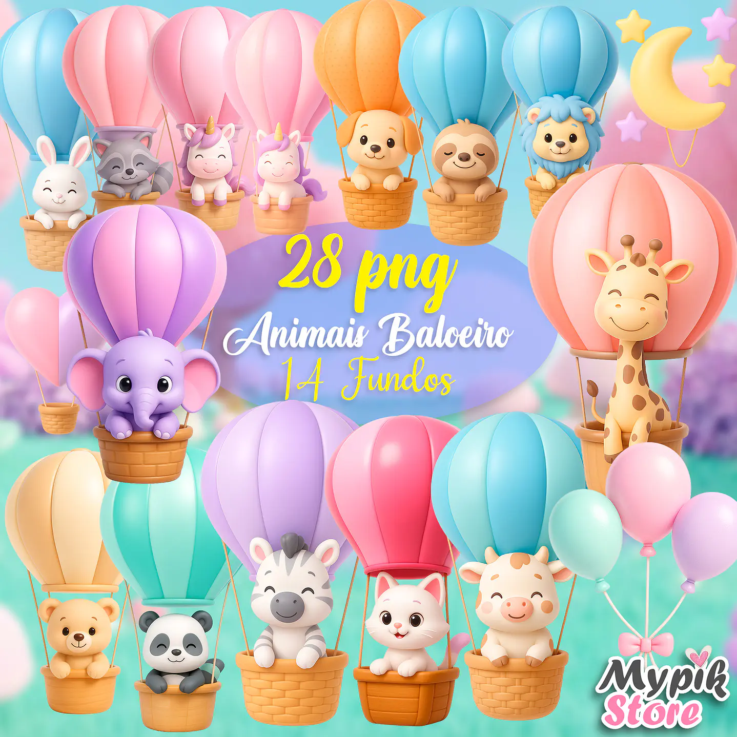 Kit Digital Animais Baloeiro 3D PNG 1
