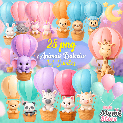 Kit Digital Animais Baloeiro 3D PNG