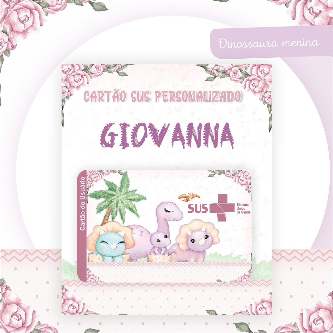 Kit Digital Dino Menina Baby - Caderneta, Livro do Bebê e Artes 2