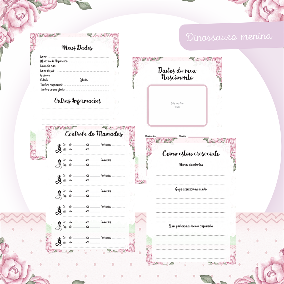 Kit Digital Dino Menina Baby - Caderneta, Livro do Bebê e Artes 4