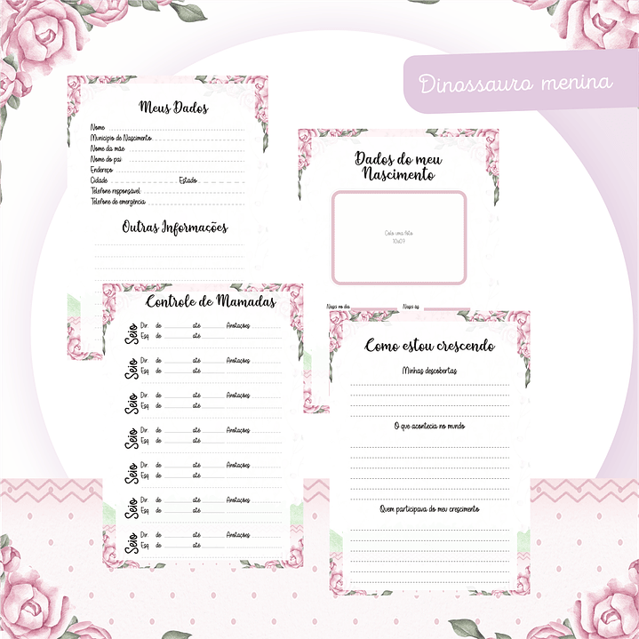 Kit Digital Dino Menina Baby - Caderneta, Livro do Bebê e Artes 4