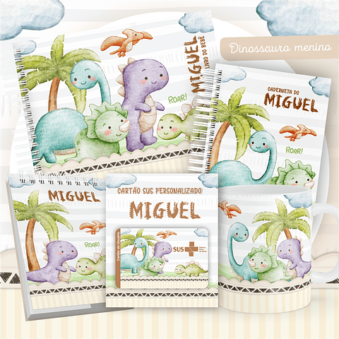 Kit Digital Encadernação Dino Menino - Livro do Bebê e Caderneta
