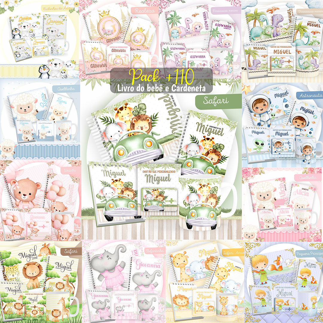 Pack Encadernação +110 Temas - Caderneta, Livro do Bebê e Caneca 1