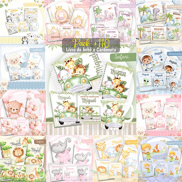 Pack Encadernação +110 Temas - Caderneta, Livro do Bebê e Caneca 1