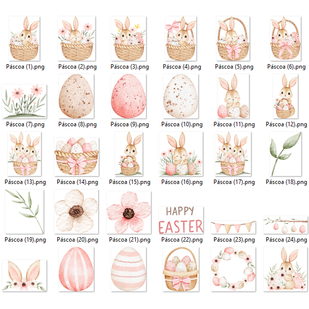 Kit Digital Coelhinho de Páscoa Aquarela PNG – 2