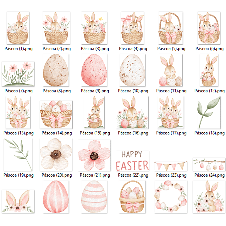 Kit Digital Coelhinho de Páscoa Aquarela PNG – 2