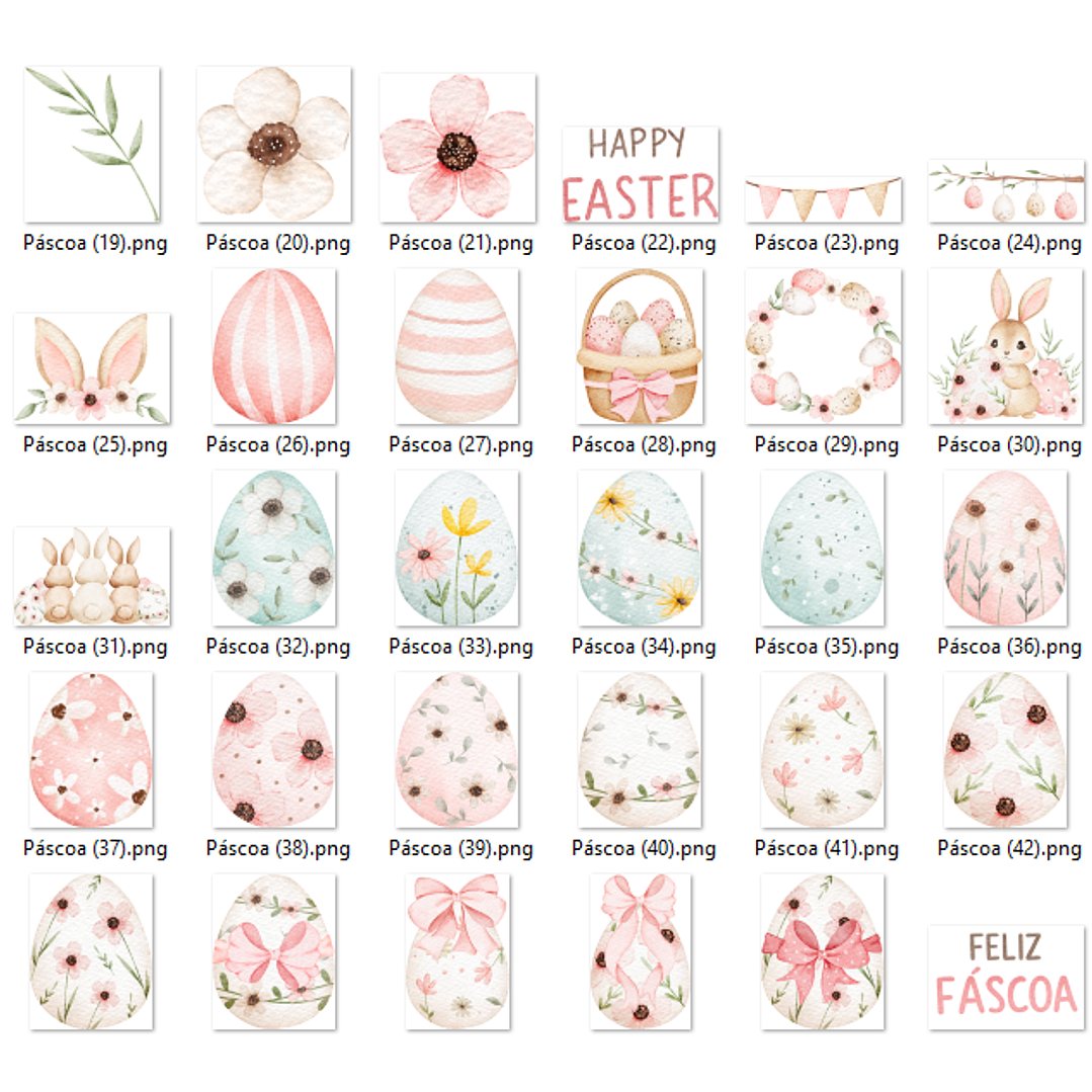 Kit Digital Coelhinho de Páscoa Aquarela PNG – 3