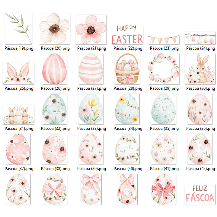 Kit Digital Coelhinho de Páscoa Aquarela PNG – 3