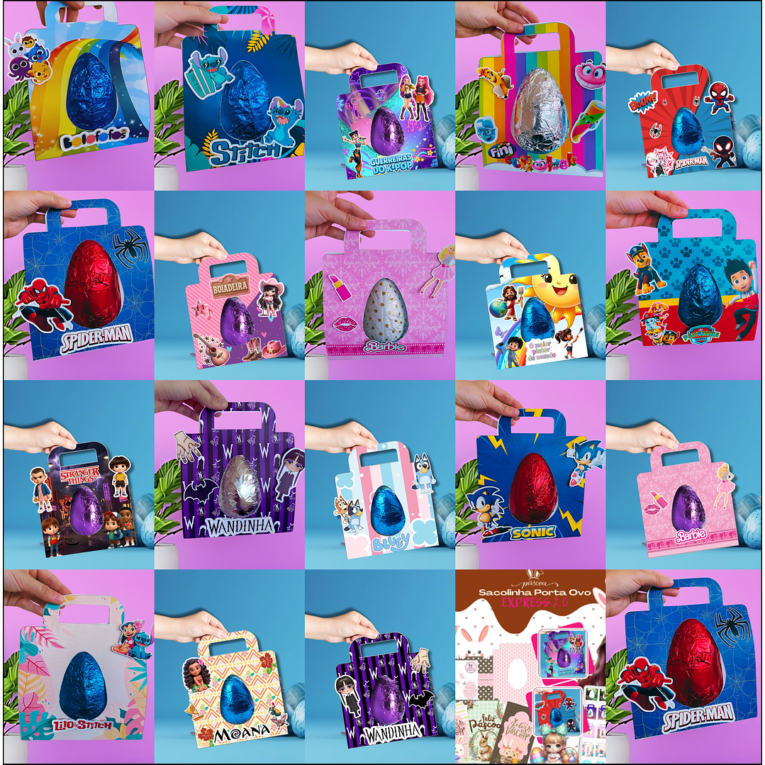 Combo 94 Moldes Sacolinha Porta Ovo Páscoa PNG, PDF e Canva 17