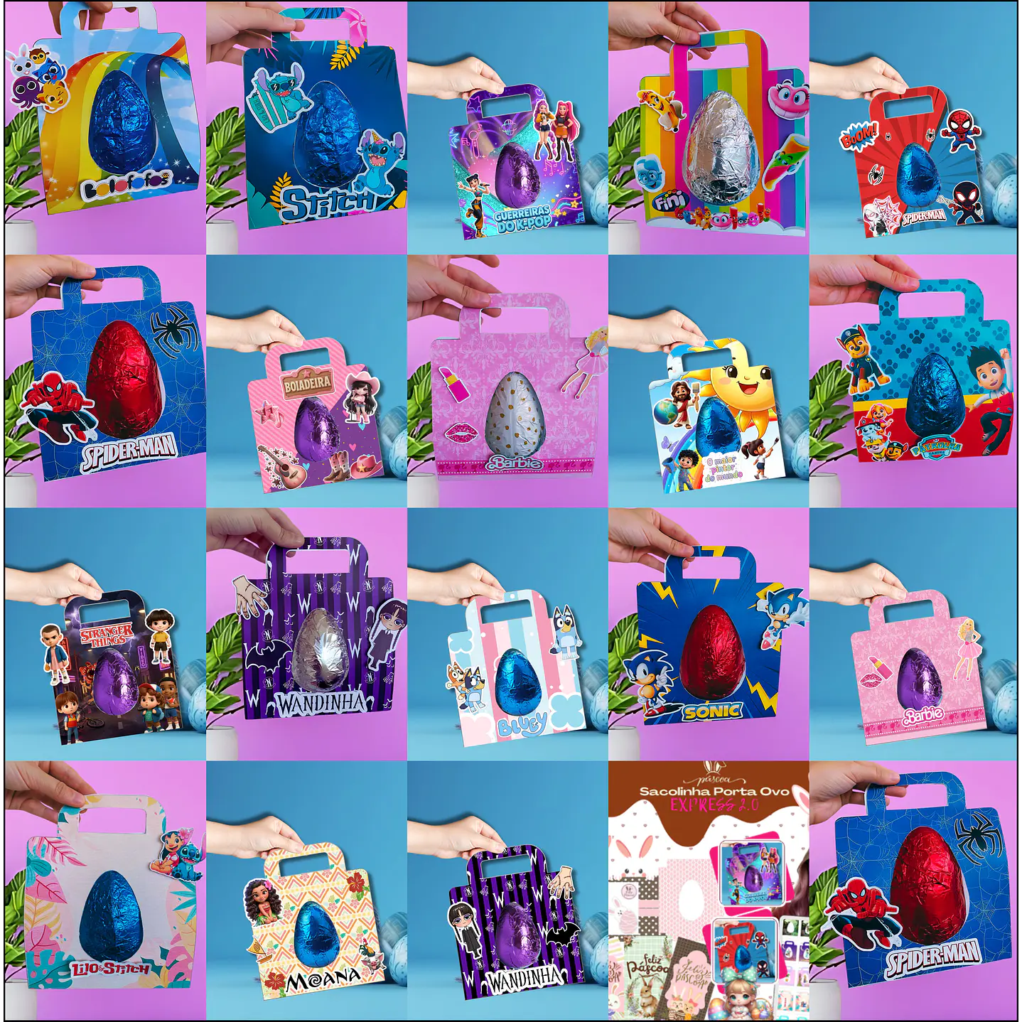 Combo 94 Moldes Sacolinha Porta Ovo Páscoa PNG, PDF e Canva 17