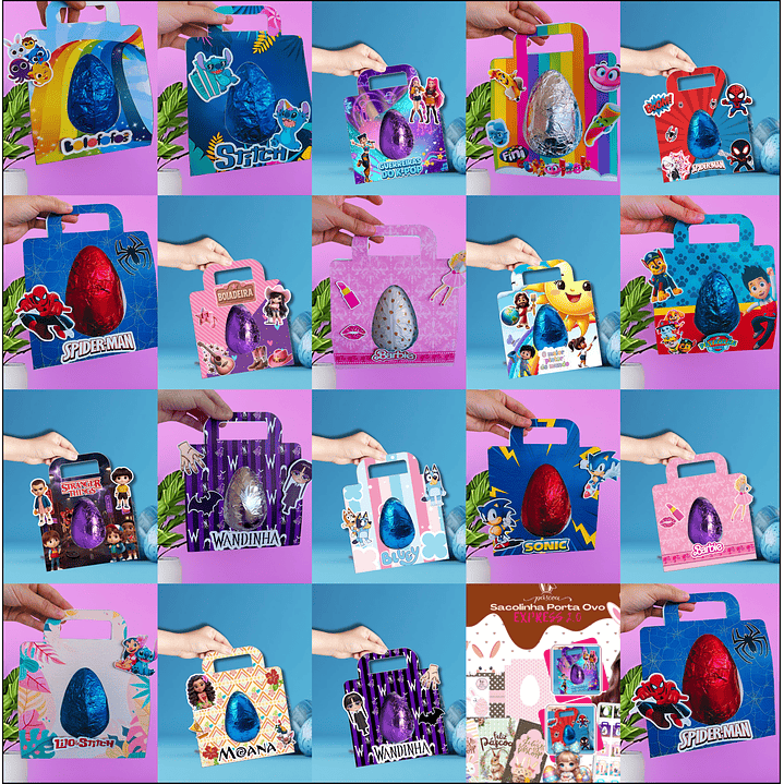 Combo 94 Moldes Sacolinha Porta Ovo Páscoa PNG, PDF e Canva 17