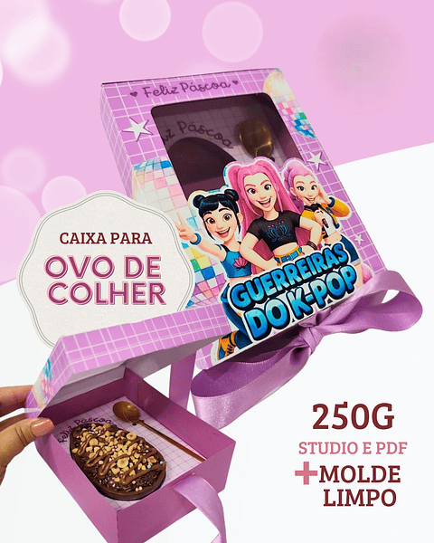 Kit Digital Caixa Ovo de Colher Guerreiras do K-pop 250g