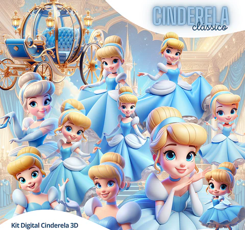 Kit Digital Princesa Cinderela 3D Ilustrações PNG