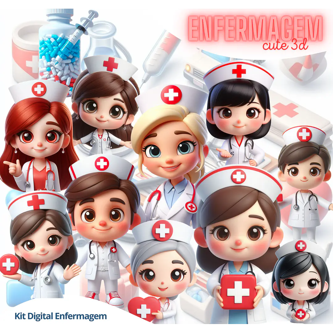 Kit Digital Enfermagem 3D PNG Fundo Transparente 1