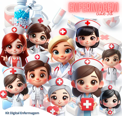 Kit Digital Enfermagem 3D PNG Fundo Transparente