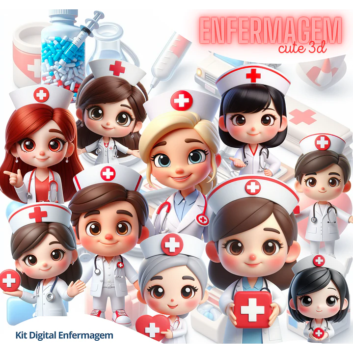 Kit Digital Enfermagem 3D PNG Fundo Transparente 1