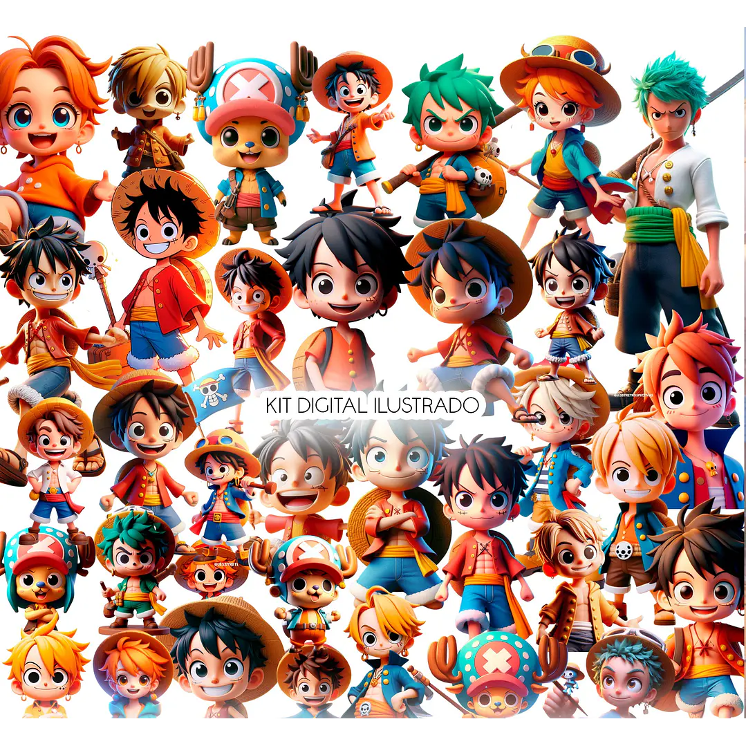 Kit Digital One Piece 3D - PNG Fundo Transparente 42 Imagens 3