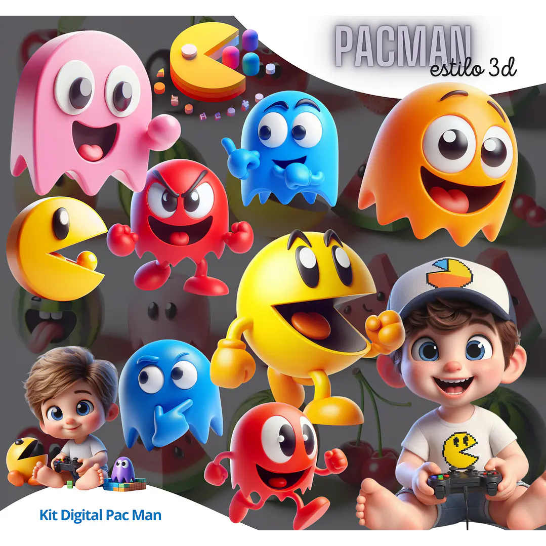 Kit Digital PacMan 3D Imagens PNG 1