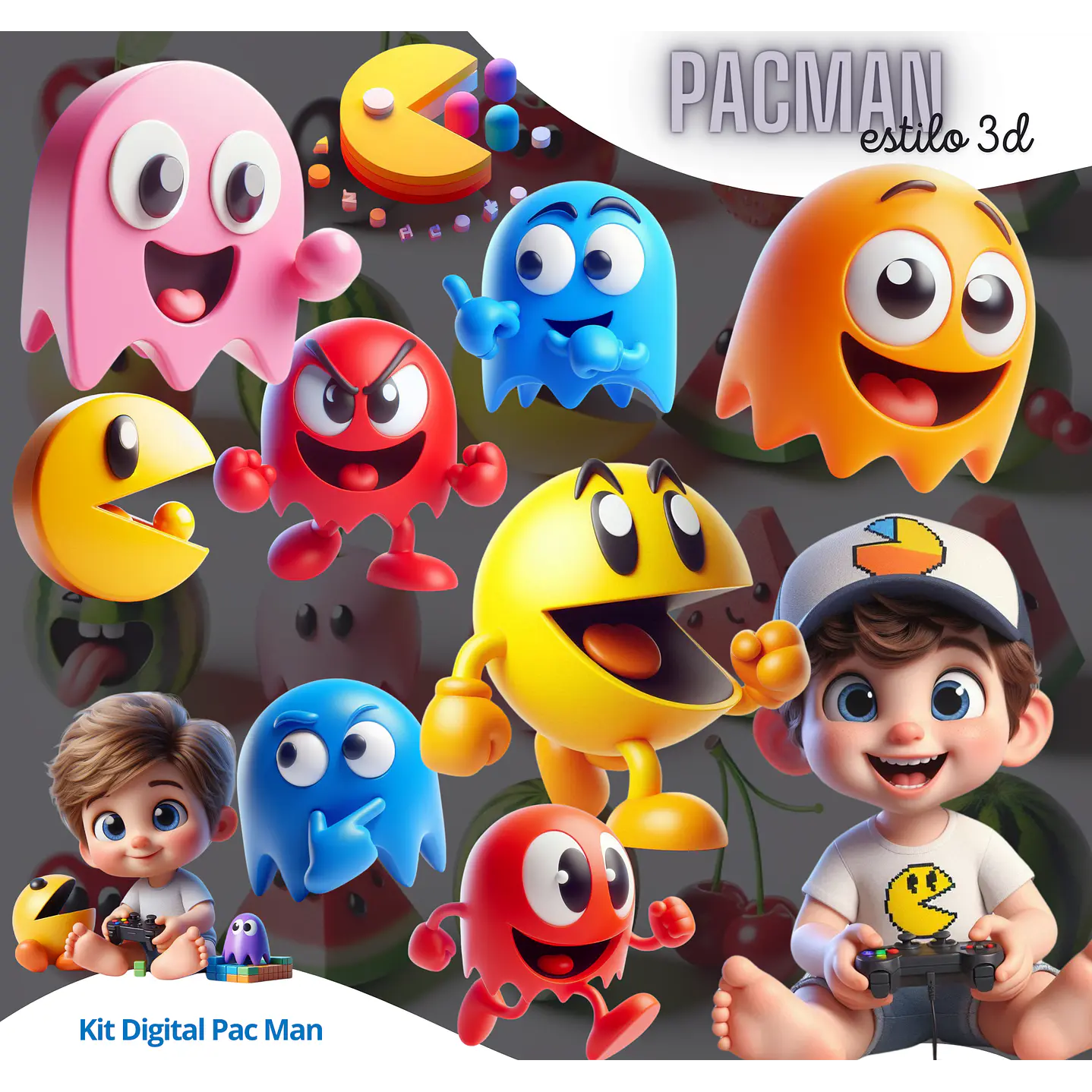 Kit Digital PacMan 3D Imagens PNG 1