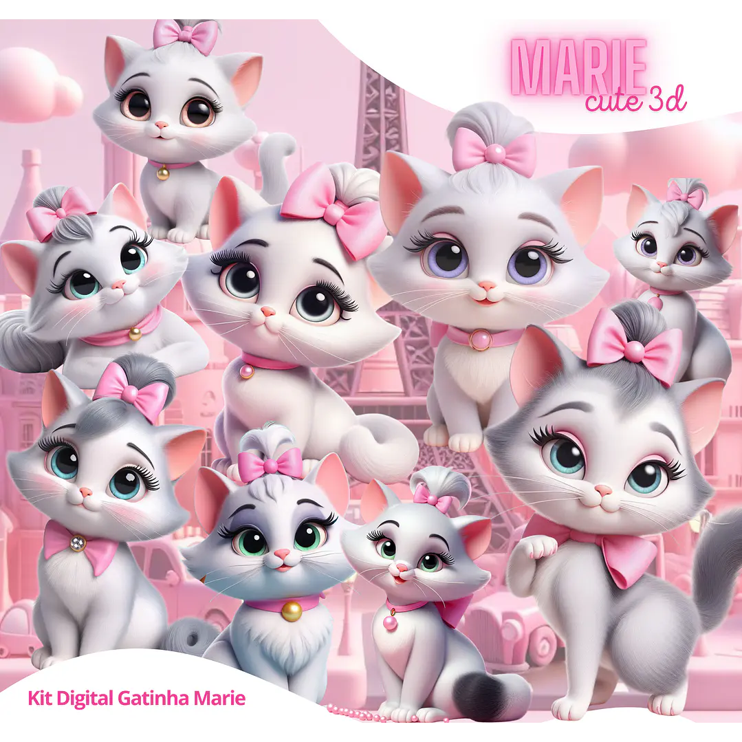Kit Digital Gata Marie 3D PNG Fundo Transparente  1