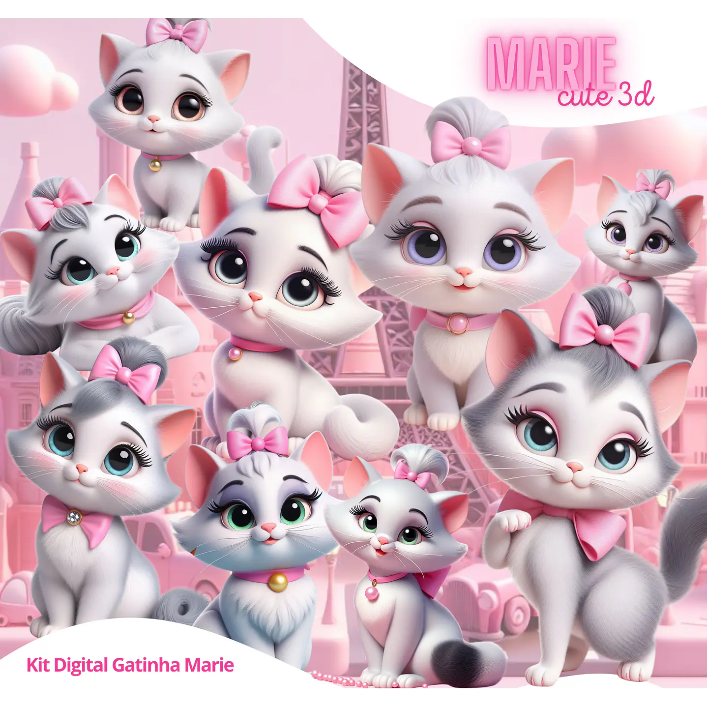 Kit Digital Gata Marie 3D PNG Fundo Transparente  1