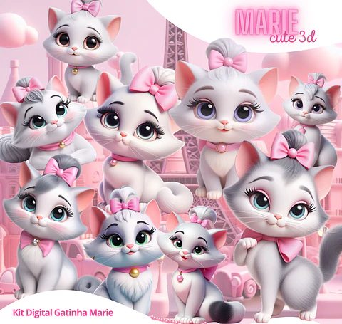 Kit Digital Gata Marie 3D PNG Fundo Transparente 