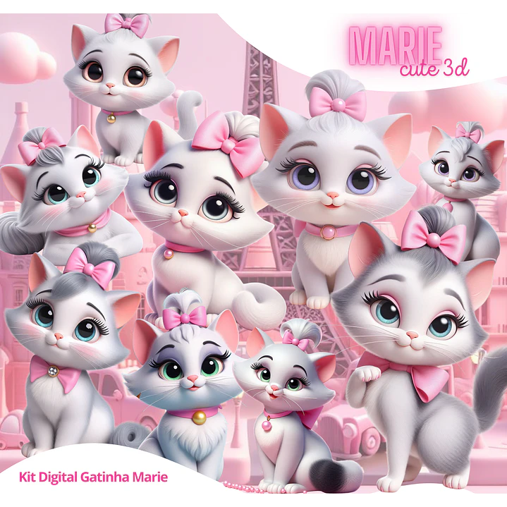 Kit Digital Gata Marie 3D PNG Fundo Transparente  1
