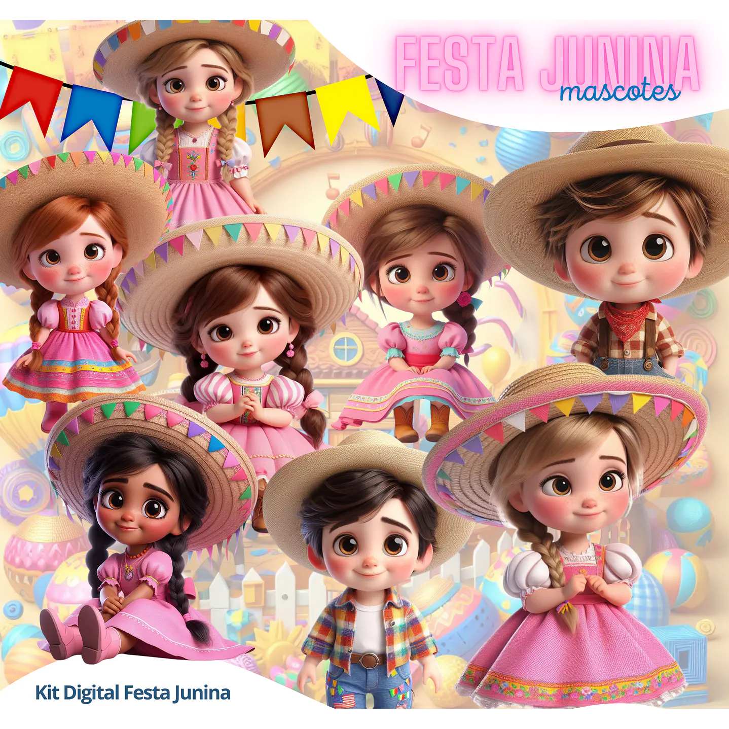 Kit Digital Festa Junina 3D Imagens PNG e Fundos  1