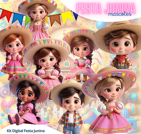 Kit Digital Festa Junina 3D Imagens PNG e Fundos 