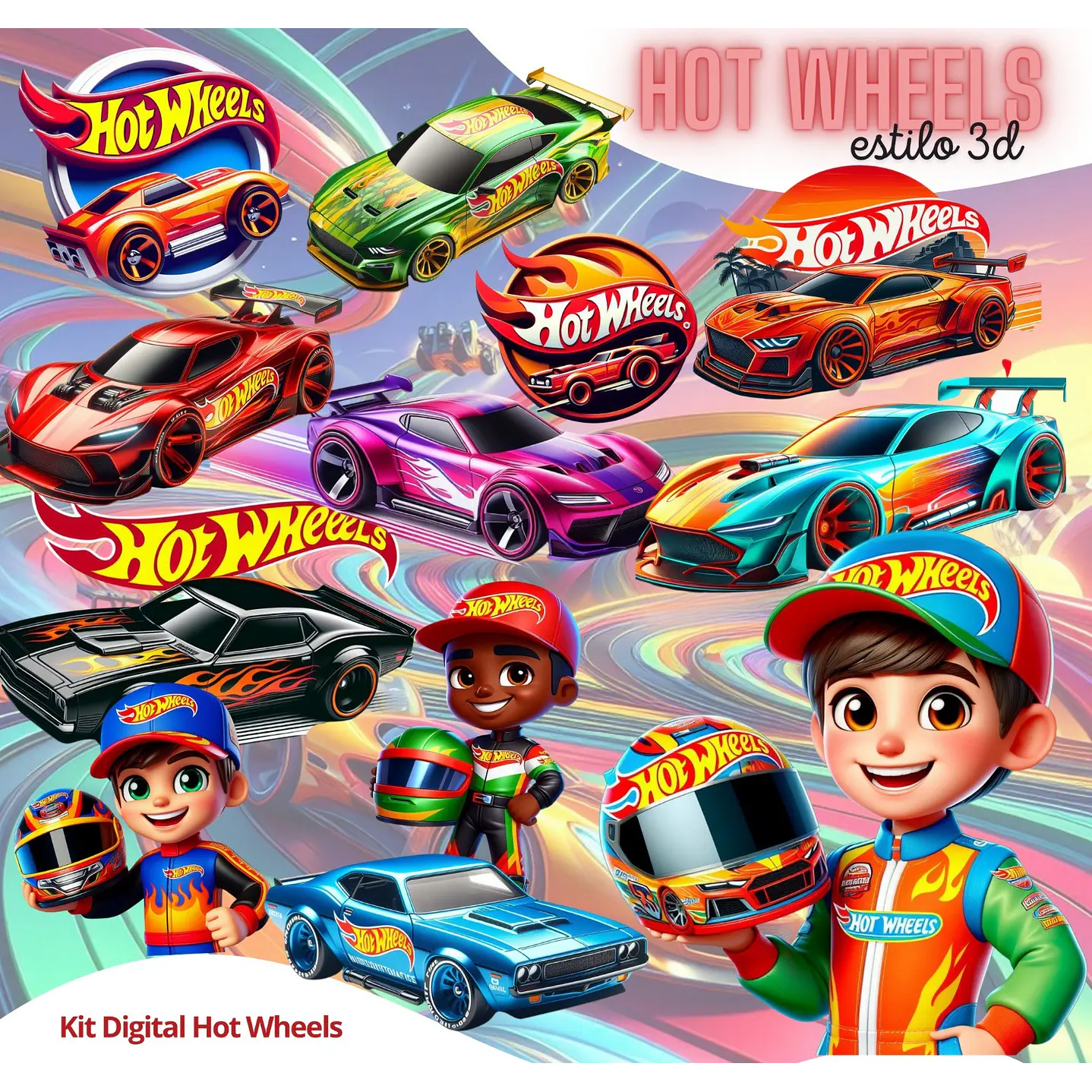 Kit Digital Hot Wheels 3D PNG e Fundos  1