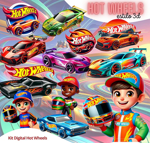 Kit Digital Hot Wheels 3D PNG e Fundos 