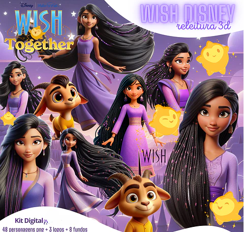 Kit Digital Wish Disney PNG 3D - Princesa Asha