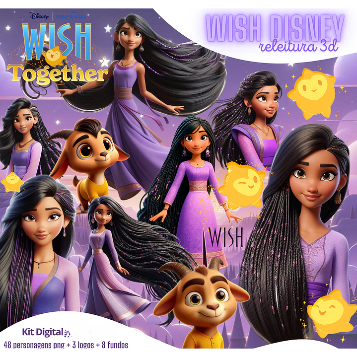 Kit Digital Wish Disney PNG 3D - Princesa Asha 1