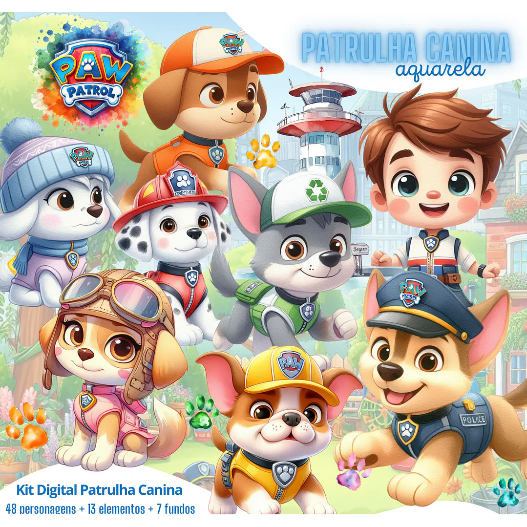Kit Digital Patrulha Canina Aquarela PNG 1