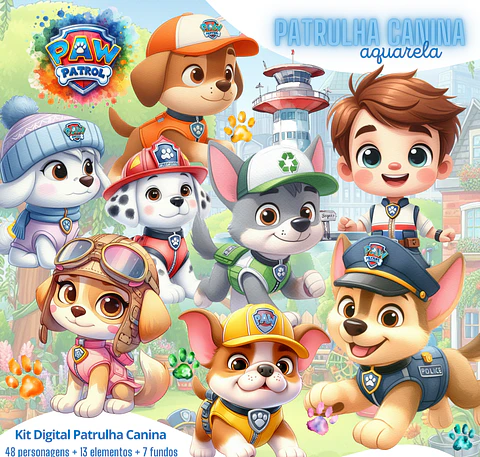 Kit Digital Patrulha Canina Aquarela PNG