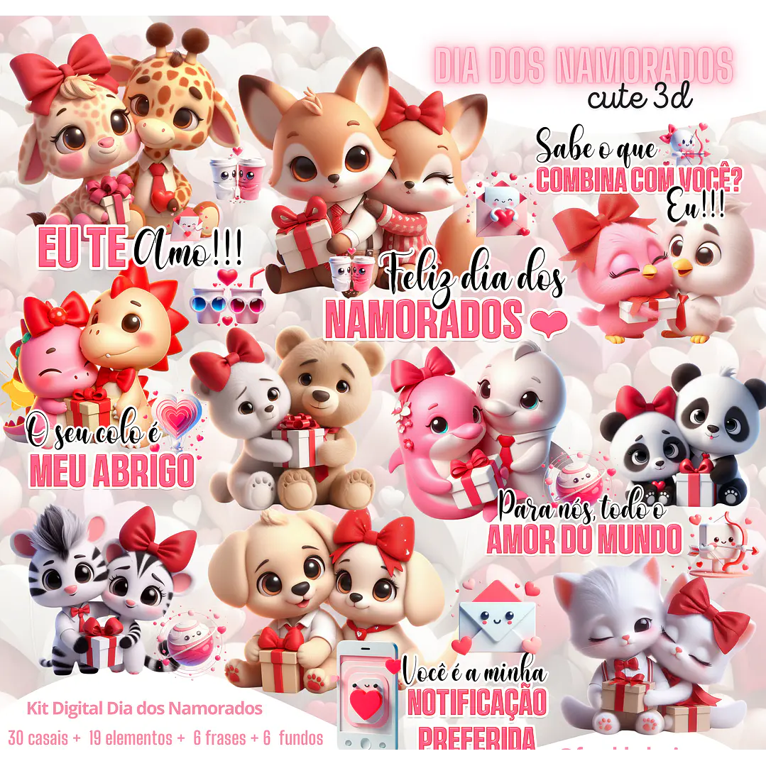 Kit Digital Amor Cute 3D PNG Transparente 1