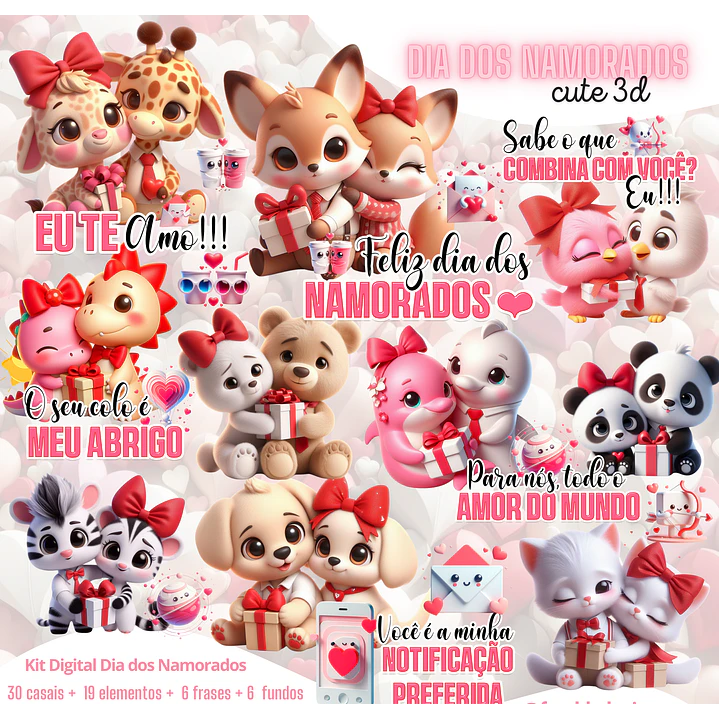 Kit Digital Amor Cute 3D PNG Transparente 1