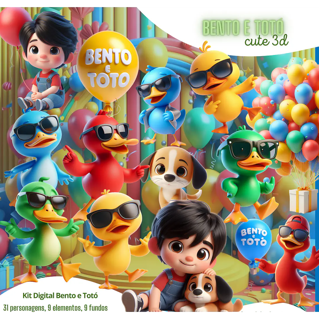 Kit Digital Bento e Totó Cute 3D PNG 1