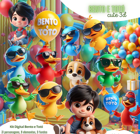 Kit Digital Bento e Totó Cute 3D PNG