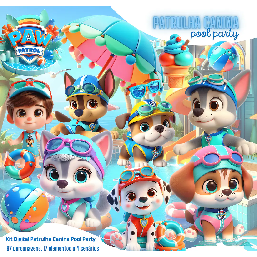 Kit Digital Patrulha Canina Pool Party PNG 1