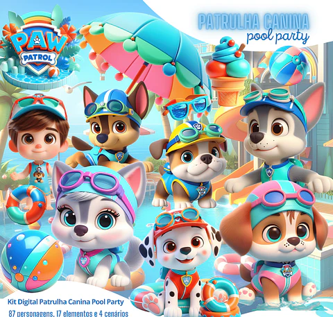 Kit Digital Patrulha Canina Pool Party PNG
