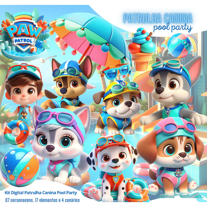 Kit Digital Patrulha Canina Pool Party PNG 1