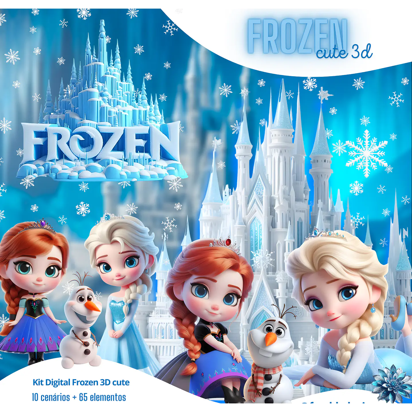 Kit Digital Frozen Cute 3D PNG 1