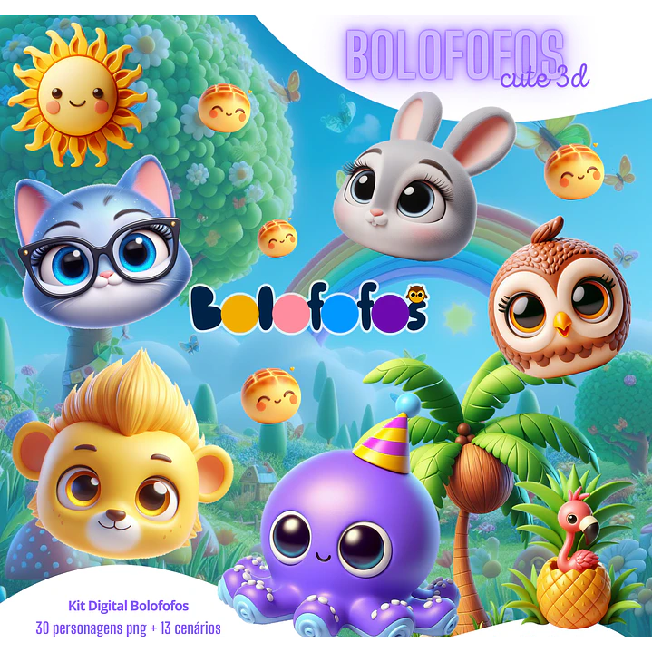 Kit Digital Bolofofos 3D Fofo PNG fundo transparente  1